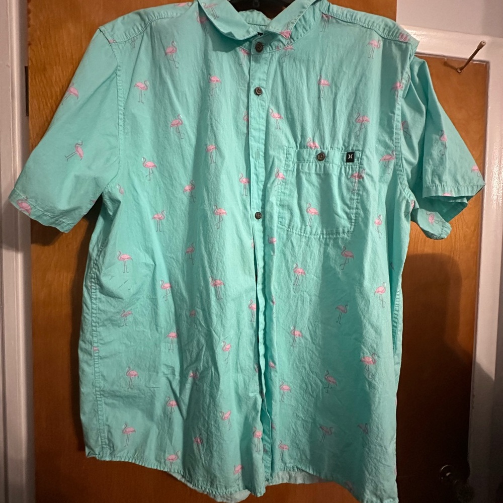 Hurley Flamingo Print Casual Button Down Shirt